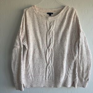 Tommy Hilfiger LG Oversized Cable Knit Sweater Pink Confetti Flecked Cozy Preppy